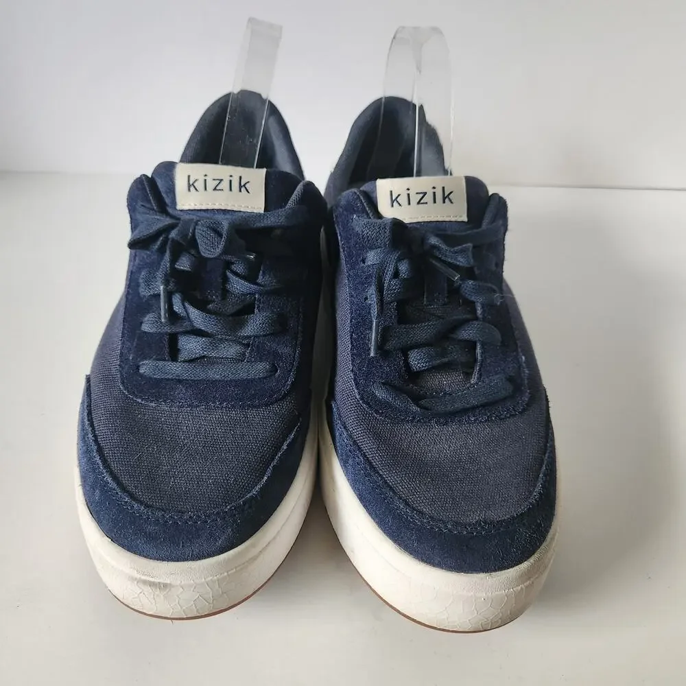 Kizik Prague Hands Free Sneakers Navy Blue Canvas Slip On Shoes SZ M8.5W W10W